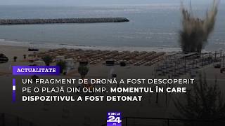 Un fragment de dronă, descoperit pe o plajă din Olimp. Momentul în care dispozitivul a fost detona