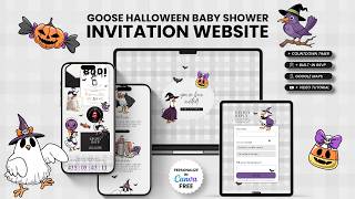Editable Silly Goose Halloween Baby Shower Website Template with RSVP, Diaper Raffle, Books for Baby