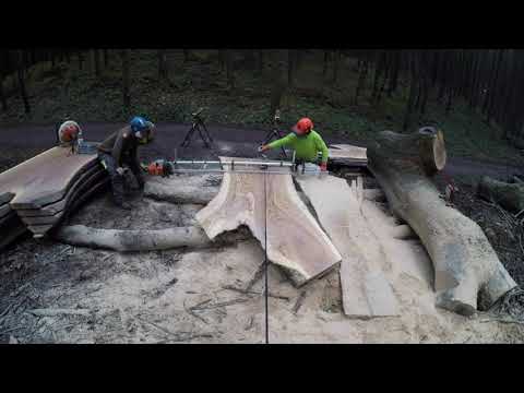 1.4m Roteiche aufsägen mit Thomas Wampfler Anbausägewerke