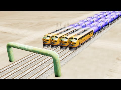 Impossible Low Pipes Vs Multiple Trains Crossing  - BeamNG.Drive
