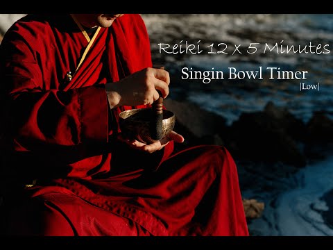 Reiki-Praxis mit Klangschalen-Timer. 12x5 Minuten für optimierte Sitzungen. Entspannung, spirituelle Verbindung und Reiki-Integration.