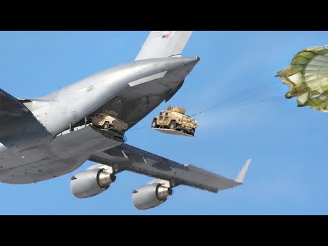 Extreme US-Technik zum Abwurf gepanzerter Humvees aus einem C-17