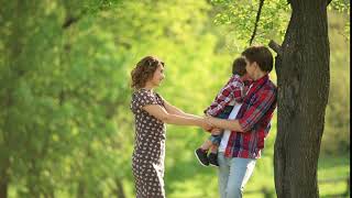 Happy Family on Nature Walk Forest HD Video Loop Scene Background Ambient