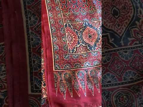 Pure Tussar Brick Red Hand Block Printed Unstitched Suit Set