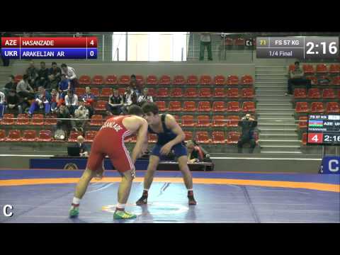 Quarterfinal FS - 57 kg: Mirjalal HASANZADE (AZE) df. Armen ARAKELIAN (UKR) by TF, 12-0