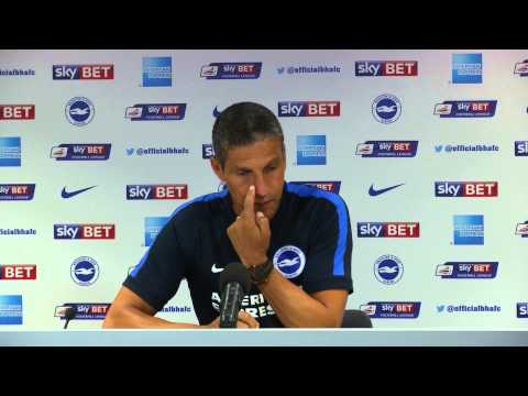 Brighton & Hove Albion boss Chris Hughton and newest signing Connor Goldson at today's presser
