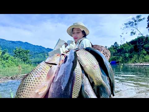 Traditional Fishing Skills - Girl stretches a rope across a 300-meter stream to catch giant fish.