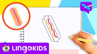 How to draw a HOT DOG 🌭🎨 Drawing for kids | CRAFTS by Lingokids