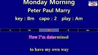 Monday Morning - Peter Paul Marry (Karaoke &amp; Easy Guitar Chords)  Key : Bm  Capo : 2