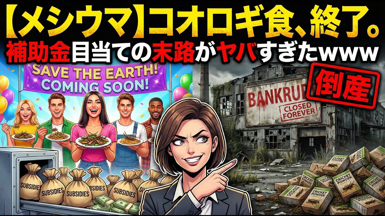 【メシウマ】コオロギ企業が次々倒産！補助金チューチューの末路
