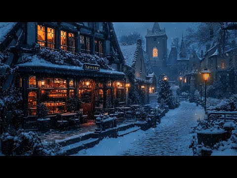 Old European Coffee Shop Hidden in a Snowy Gothic Village | Dark Academia Piano Music for Reading