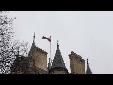 Rainbow flag flies over Gonvillle & Caius College, Cambridge,