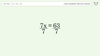 Solve 7x+18=81: Linear Equation Video Solution | Tiger Algebra