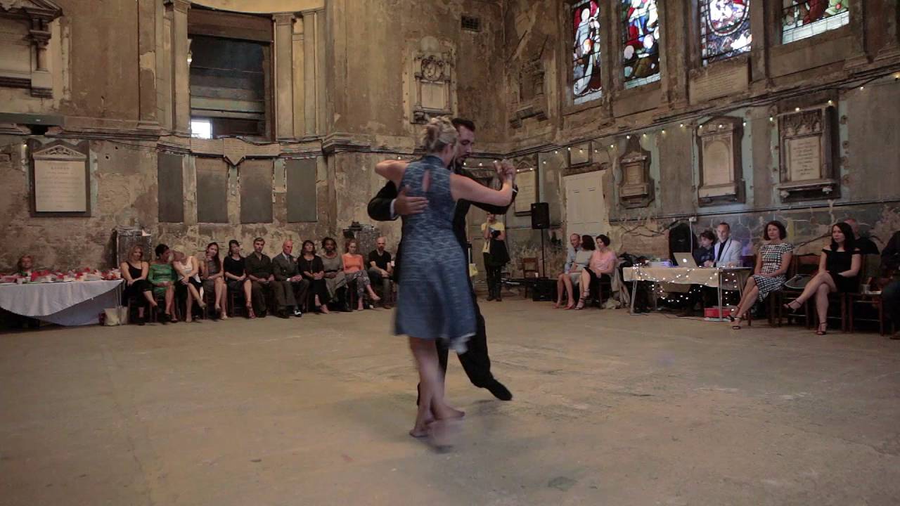 Claire Loewe and Jorge Pahl dance at the Asylum Chapel Milonga #4