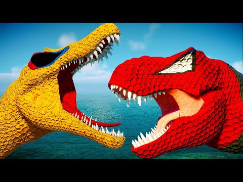 Tyrannosaurus REX SUPERMAN vs Spinosaurus WOLVERINE l Battle Royale in Jurassic World Evolution 2