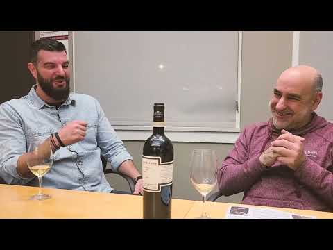 John tastes Greek Retsina with Yoirgos Manolas of Kechris winery