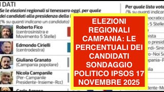 ELEZIONI REGIONALI CAMPANIA: LE PERCENTUALI DEI CANDIDATI SONDAGGIO POLITICO IPSOS 17 NOVEMBRE 2025
