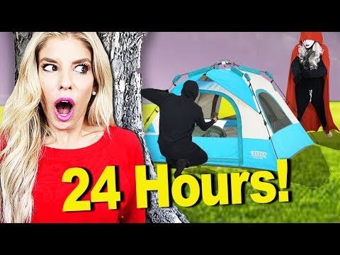 24 Hours inside the Woods Overnight Challenge! (Hide and Seek from Hacker) | Rebecca Zamolo Video