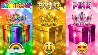 Choose Your Gift Box 🎁 3 Gift Box Challenge – Rainbow vs Golden vs Pink | 2 Good 1 Bad 😭