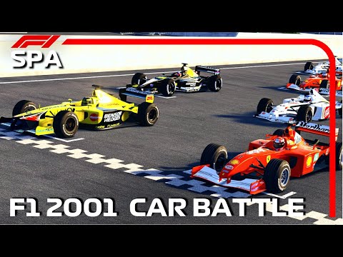 Ferrari F1 vs Jordan Honda vs BAR Honda vs Minardi | F1 2001 Battle | Belgium GP