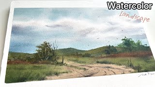 【Part1】Painting a Serene Country Road in Watercolor,  Real Speed Guide