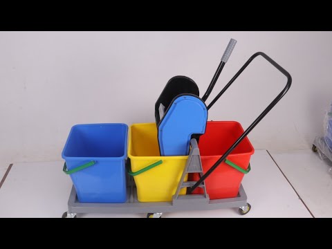 Three Bucket Mop Wringer Trolley