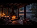 Cozy Rain on Lakeside Ambient with Gentle Rain falling and Relaxing Fireplace to Meditation & Sleep
