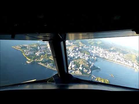 pouso no rio de janeiro aeroporto santos dumont filmado da cabine