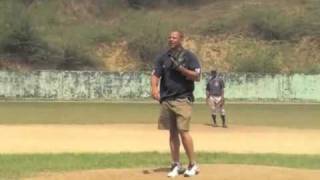 preview picture of video 'Head Coach Alejandro Tavarez pitching to players from the baseball academy'