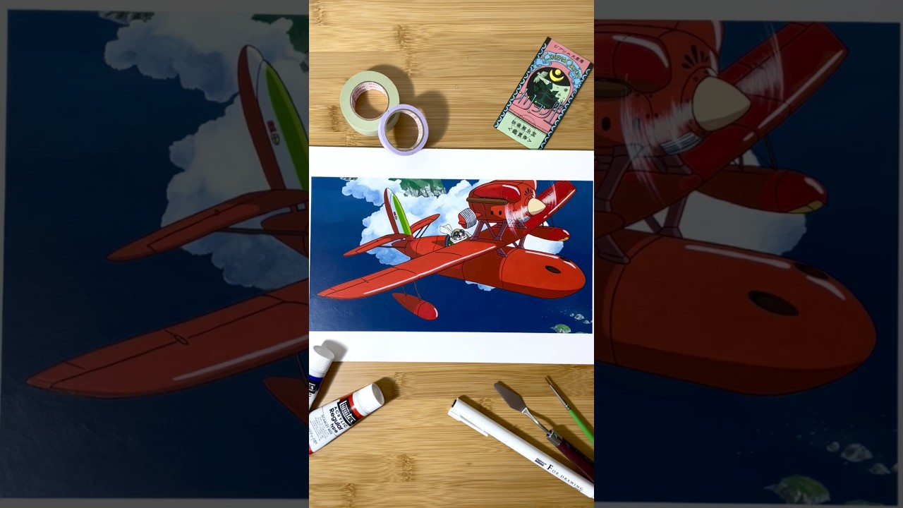 ジブリオタクが全力で描いた紅の豚がこちらです。 #ghibli #紅の豚 #久石譲