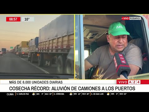 📢 COSECHA RÉCORD: CAMIONEROS VARADOS PARA ENTRAR AL PUERTO DE ROSARIO