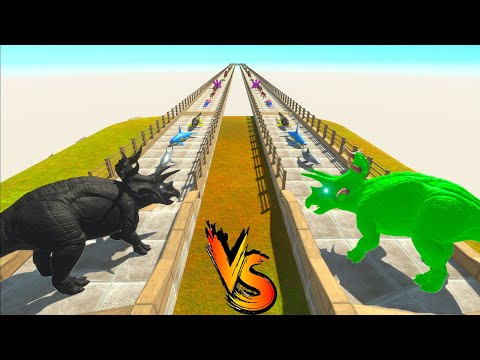 DARK TRICERATOPS vs GREEN TRICERATOPS RACE BATTLE COMPETITION - Animal Revolt Battle Simulator