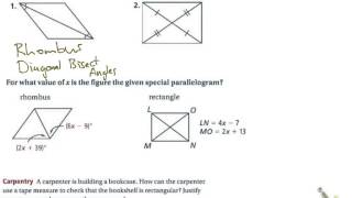 Proving a Parallelogram is a Rhombus, Rectangle, or Square