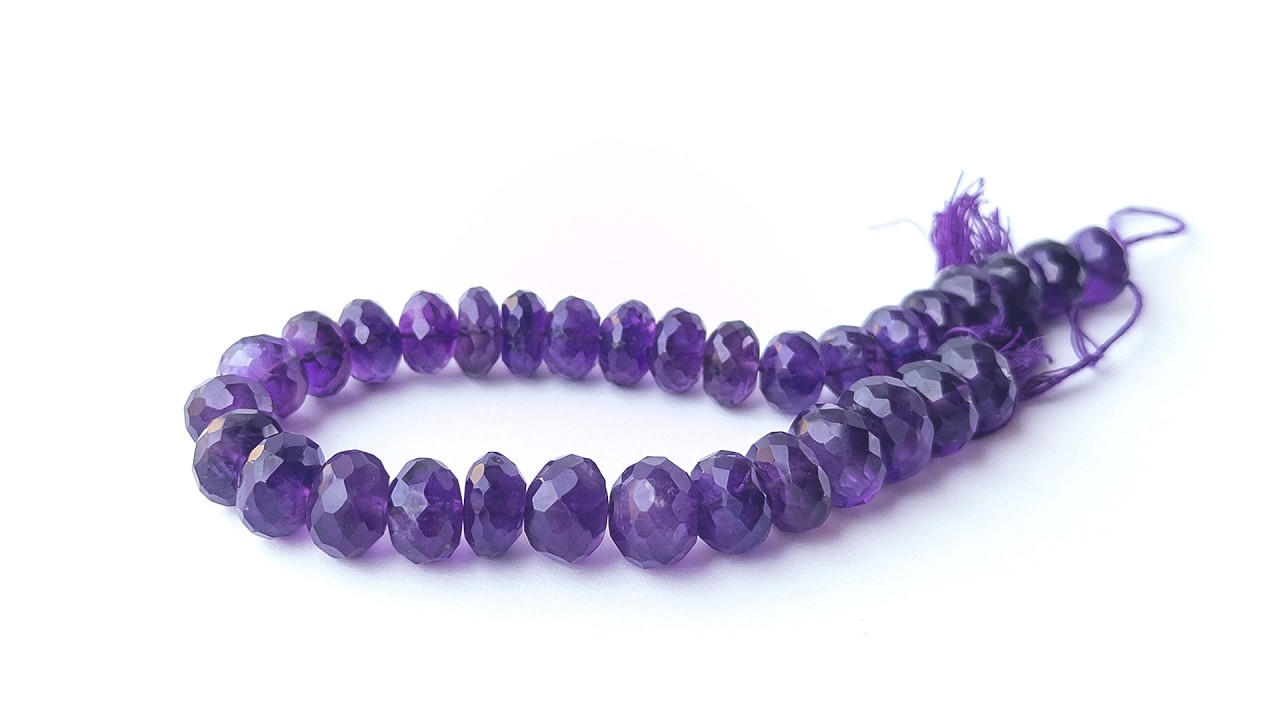 Amethyst | Faceted Rondelle | 10.2-11mm Bead Size | 22cm Strand Length | 32 Pieces video