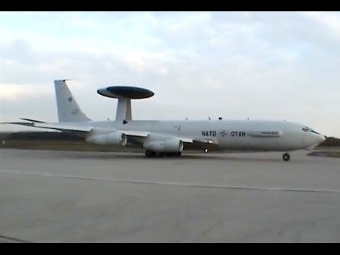 NATO AWACS E-3A (Boeing 707-300 Early Warning) noisy taxi and takeoff scenes! [AirClips]