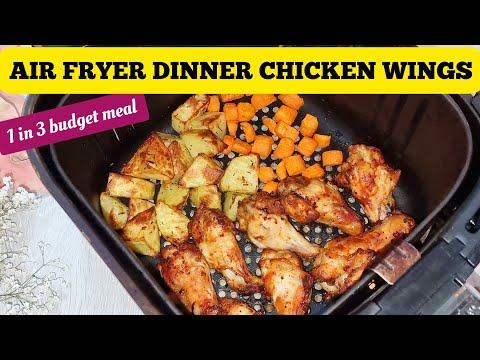 AIR FRYER CHICKEN WINGS DRUMSTICKS RECIPES FOR DINNER WITH POTATOES.