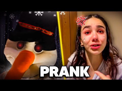 PRANK! THE SNOWMAN BREAKS INTO THE CABIN! (Kayla was terrified!)