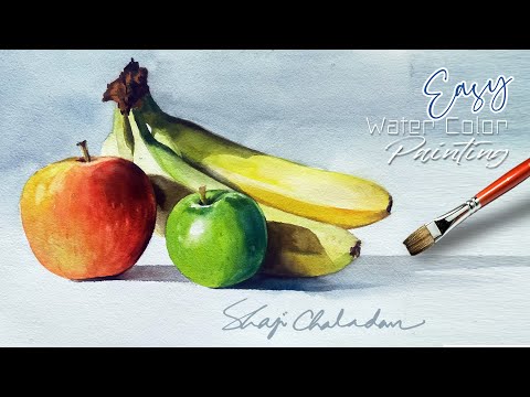Fruits Watercolor | Red & Green Apple | Banana | Primary Colors only