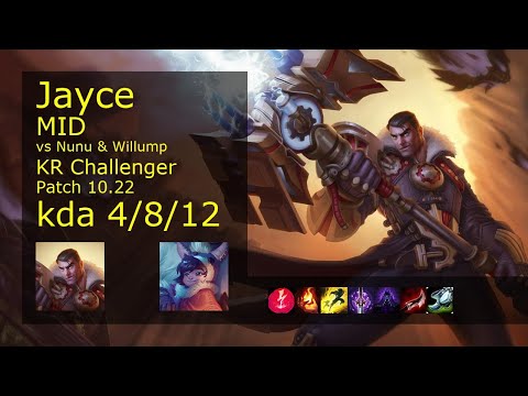 Jayce vs Nunu & Willump Mid - KR Challenger 4/8/12 Patch 10.22 Gameplay // [롤] 제이스 vs 누누와 윌럼프 미드