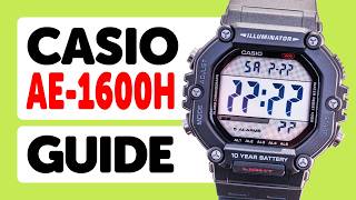 #CASIO AE-1600H (3570) - HOW TO SET THE TIME, DATE, ALARMS and use the STOPWATCH, TIMER & DUAL TIME