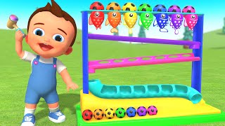Learn Colors for Children with Little Baby Fun Play Wooden Hammer Soccer Balls Toy Set 3D Cartoons
