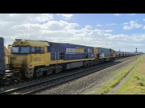 Coal Train and Long Freight Train Cross - Pacific National Trains in the NSW Hunter Valley