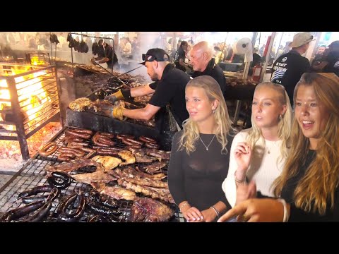 Street Food from Uruguay. Giant Grills of Meat. 'Feria de los Pueblos', Fuengirola, Spain