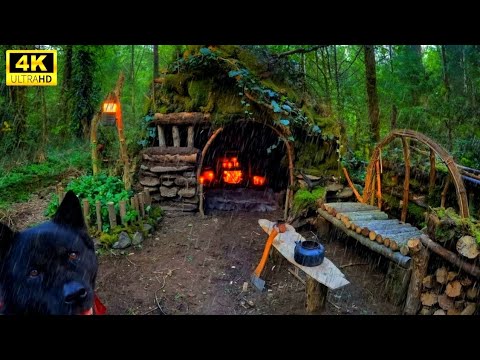 30 Days SOLO SURVIVAL CAMPING IN THE RAIN - Build a Warm BUSHCRAFT SHELTER