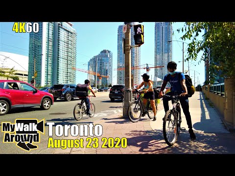 Toronto heat wave walk - August 23 2020 (narrated) at Front St, Cityplace & waterfront [4k video]