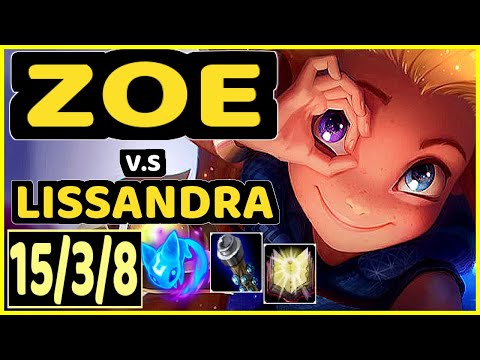 T1 FAKER (ZOE) vs LISSANDRA - PENTAKILL 15/3/8 KDA MID CHALLENGER GAMEPLAY - KR