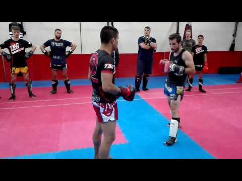 TCC Muaythai Academy 2019, with Jompop Kiatphontip showing advanced techniques after catching kicks.