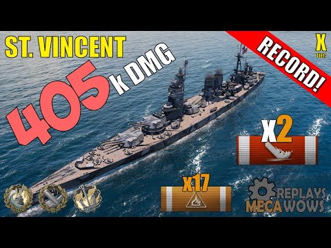 DAMAGE RECORD! St. Vincent 2 Kills & 405k Damage | World of Warships Gameplay