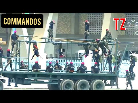 Tanzanian army's special forces commandos showcasing their combat skills on 60th anniversary