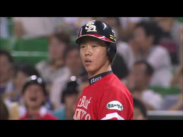 2回裏 前夜のヒーローのホークス・鶴岡が勝負強く同点タイムリー!! 2014/7/5 H-E
